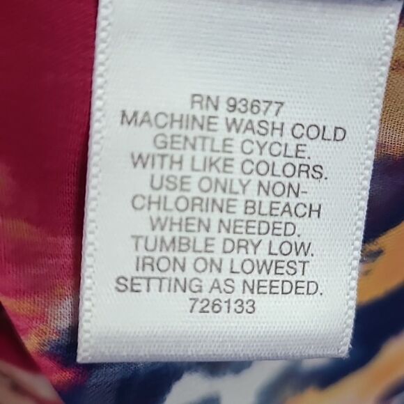 Liz Claiborne Petites Colorful Top Watercolor Chiffon Split Neck Henley Blouse - Picture 8 of 9